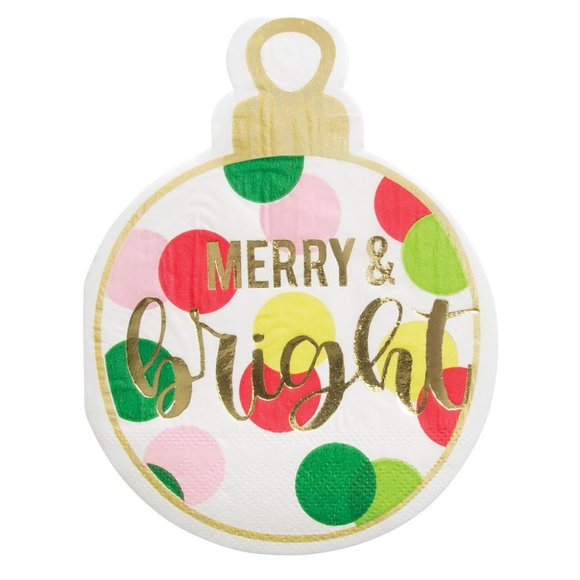 Merry and Bright Die-Cut Ornament Paper Beverage Napkins - Picture 1 of 1